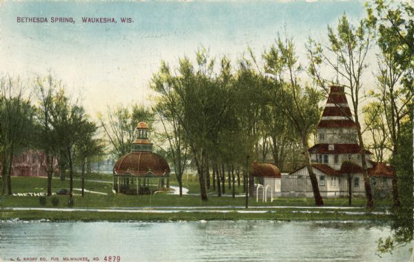 View of Bethesda Spring. Caption reads: "Bethesda Spring, Waukesha, Wis."