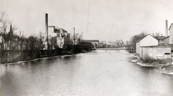 A view of the river passing through Watertown looking north from the Milwaukee Street bridge.