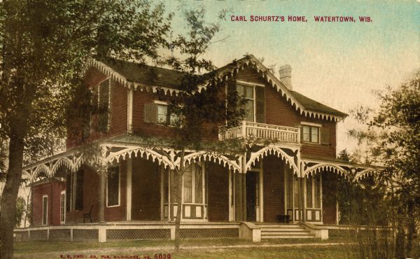 View of the Schurz home. Caption reads: "Carl Schurtz's Home, Watertown, Wis."
