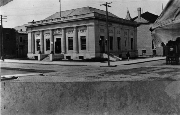 Exterior view of the post office on the corner of 2nd and Madison.