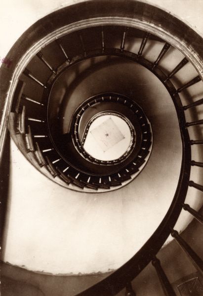 View of the spiral staircase inside the Octagon House.