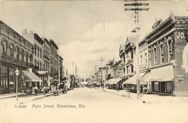 View of Main Street. Caption reads: "Main Street, Watertown, Wis."
