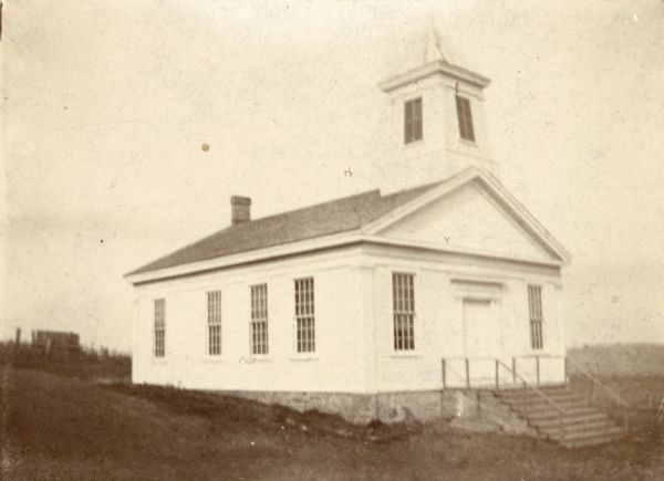 Exterior view of a Scotch Presbyterian church, looking northeast.