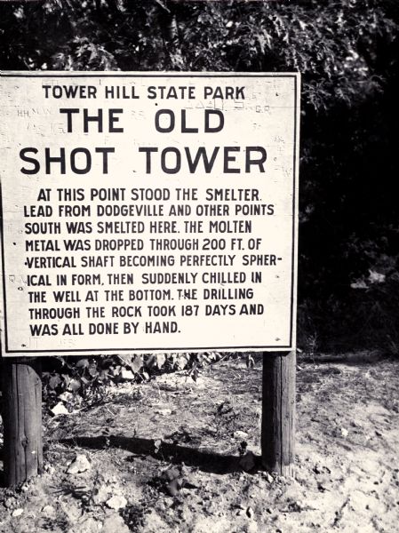 The sign marking the location of the shot tower smelter.
