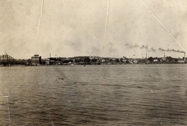 View of Sturgeon Bay with the Teweles & Brandeis flour mill across the water on the left.
