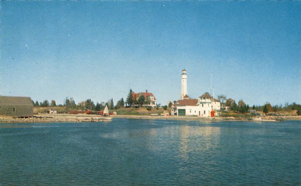 View of a U.S. lighthouse and Coast Guard station.