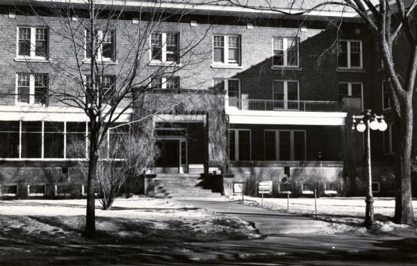 Exterior view of Nelson Hall Dormitory at the University of Wisconsin (formerly known as State Normal School and Wisconsin State College).