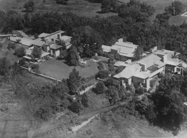 Aerial view of Taliesin, Frank Lloyd Wright's residence and architectural school complex. Taliesin is located in the vicinity of Spring Green, Wisconsin.