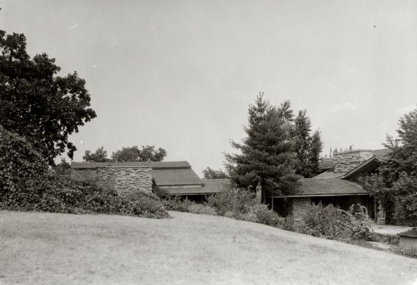 Exterior view of Taliesin, Frank Lloyd Wright's residence and studio.  Taliesin is located in the vicinity of Spring Green, Wisconsin.