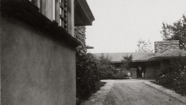 View of Taliesin, Frank Lloyd Wright's residence and studio after its reconstruction in 1914-1915 and before its partial destruction by fire in 1924. Taliesin is located in the vicinity of Spring Green, Wisconsin.