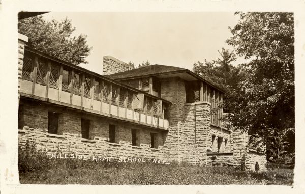 Exterior view of the Hillside Home School, designed by Frank Lloyd Wright in 1901 and constructed over the next two years.