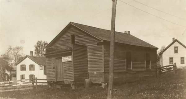 Exterior view of a school house, built in 1846.