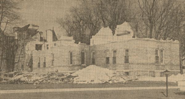 Sheboygan County Hospital, also known as Park Lawn for awhile, was built in 1882, razed in 1960. This excerpt from the Sheboygan Press is depicting the Hospital after it was razed to the ground.