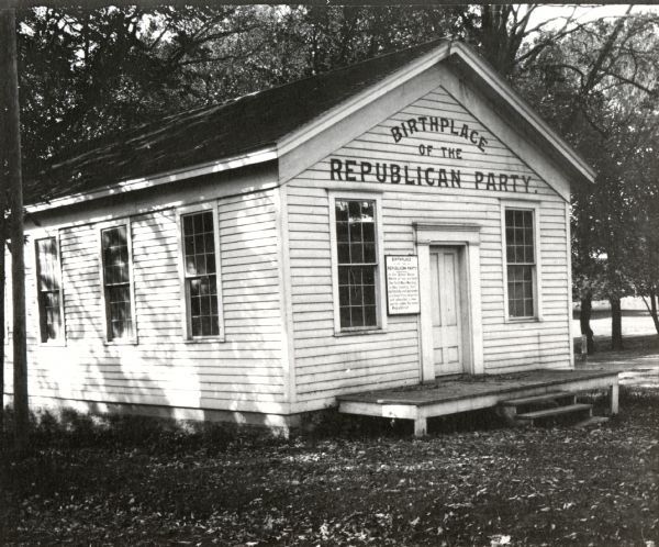 Exterior view of the "Little White Schoolhouse," birthplace of the Republican Party.