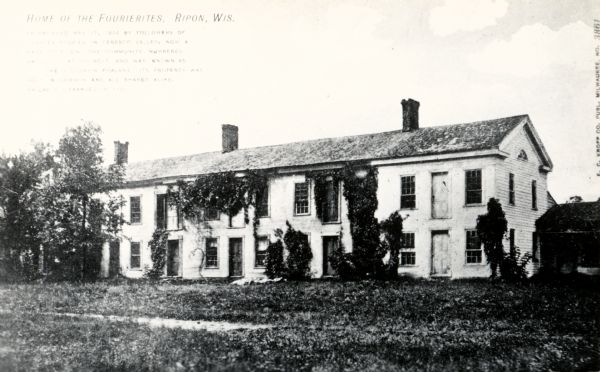 Exterior view of "Long House," one of the buildings in the experimental communal colony of the Fourierites.