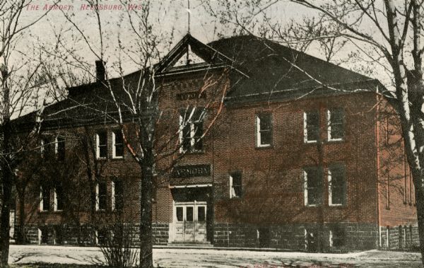 Exterior view of the armory. Caption reads: "The Armory, Reedsburg, Wis."