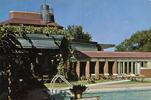 Exterior view of Wingspread, the Frank Lloyd Wright designed conference center of the Johnson Foundation.