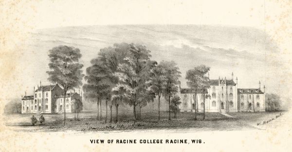 Caption reads: "View of Racine College Racine, Wis."