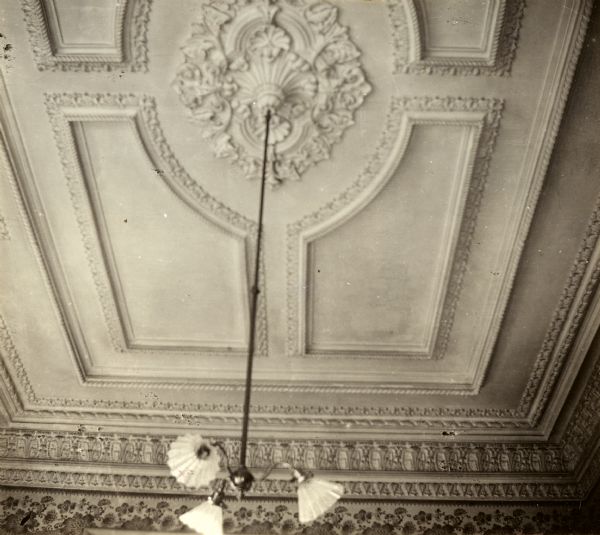 Detailed view of the living room ceiling within the residence of Frederick Graham.