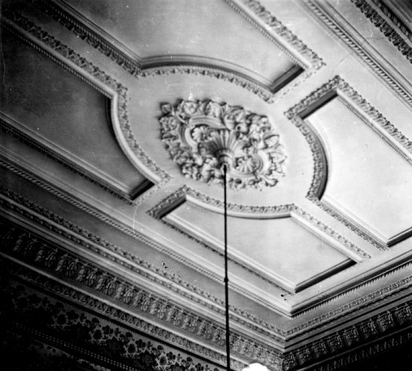 The ceiling of the living room of the Frederick Graham residence.  Built in 1872-1873, on the northwest corner of Raine and 13th Streets.