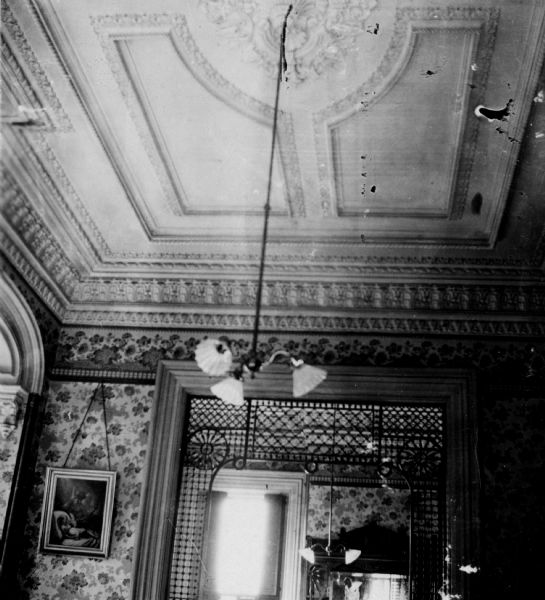 The ceiling of the living room of the Frederick Graham residence. Built in 1872-1873, on the northwest corner of Racine and 13th Streets.