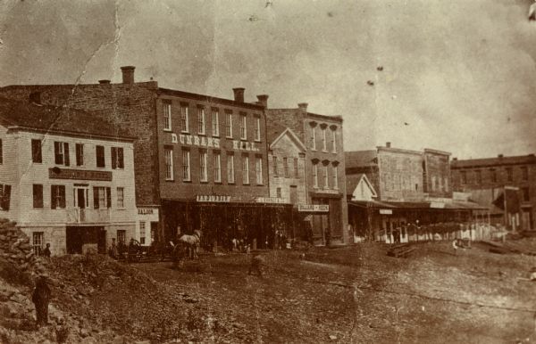 View of buildings along the levee.