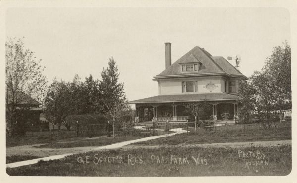 Exterior of the Scott's residence. Caption reads: "GE Scott's Res. Pra. Farm Wis."