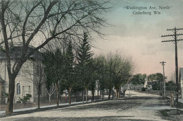 North view down Washington Avenue. Caption reads: "'Washington Ave., North' Cedarburg Wis."