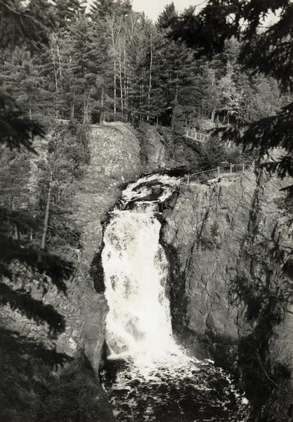 Elevated view of the Brownstone Falls on the Bad River.