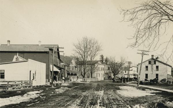 Main Street view in the winter with snow on the ground.