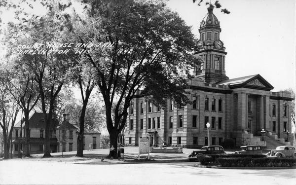 View of the Lafayette County courthouse, with the jail in the background.
