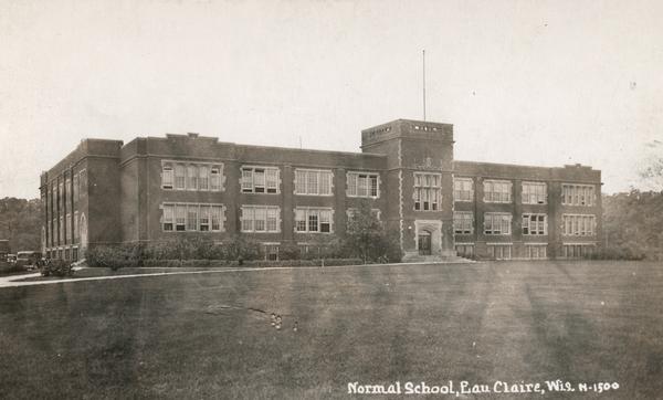 Front view of the Normal School. Caption reads: "Normal School, Eau Claire, Wis."