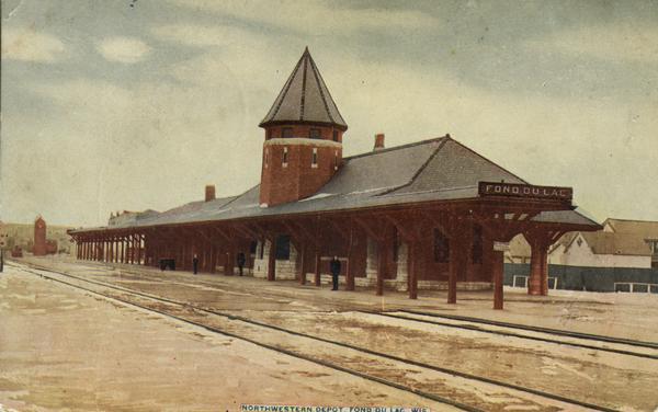 Chicago and North Western railroad station. Caption reads: "Northwestern Depot, Fond du Lac, Wis."