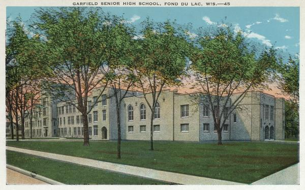View from street of the high school. Caption reads: "Garfield Senior High School, Fond du Lac, Wis."