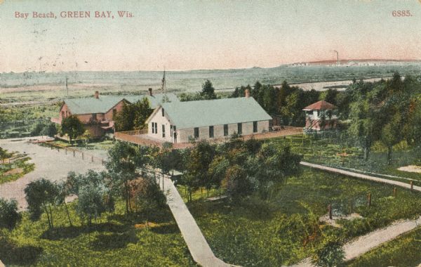 Elevated view of Bay Beach. Caption reads: "Bay Beach, Green Bay, Wis."