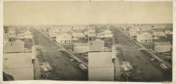 Elevated view of Main Street and Green Bay House seen from the top of the Beaumont House.