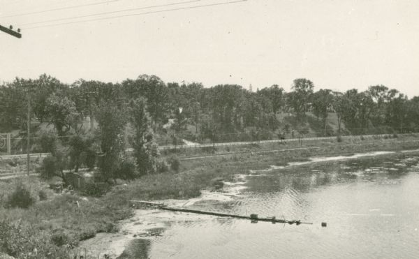 Fox River shoreline along the railroad tracks.