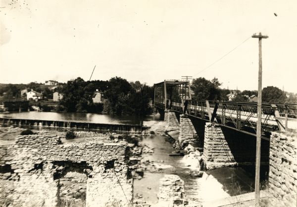 Wagon bridge and dam on the Rock River at Monteray.