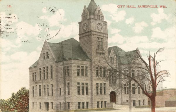 Exterior of City Hall. Caption reads: "City Hall, Janesville, Wis."