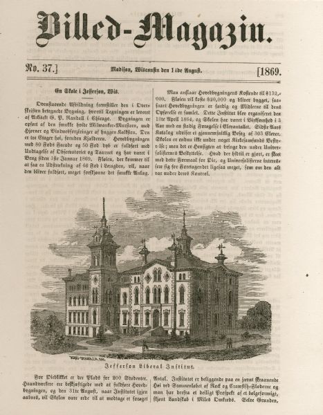 Cover of <i>Billed-Magazin.</i> featuring an engraved view of The Jefferson Liberal Institute.