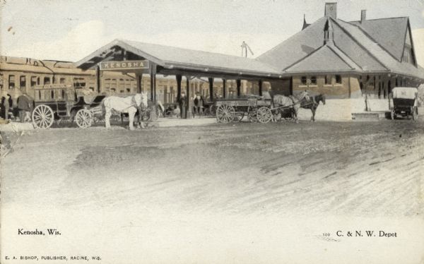 The Chicago and Northwestern Railway depot. Caption reads: "C. & N. W. Depot, Kenosha, Wis."