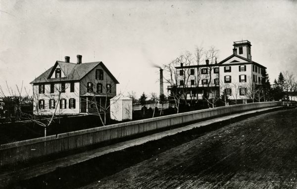 The Kenosha water cure on the corner of N. Main and Grand Avenue. It was built in the 1840's for educational and religious purposes. It burned down in 1900.