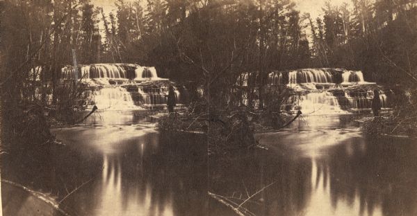Stereograph of Kinnikinnick Falls, the north branch.