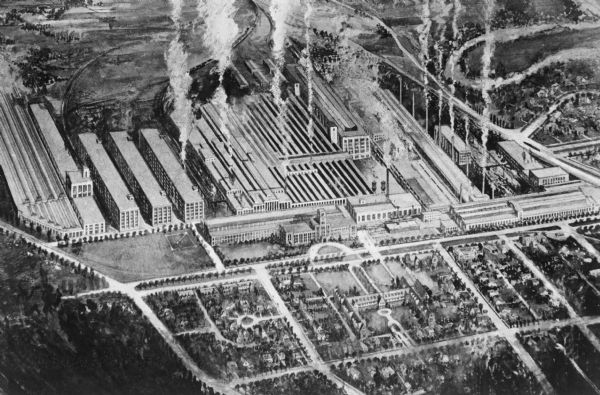 Aerial view of the Kohler Company plant.