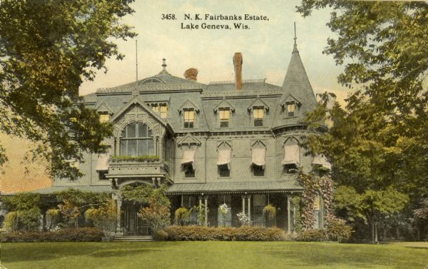 The N.K. Fairbanks estate, "Butternuts." Caption reads: "N. K. Fairbanks Estate, Lake Geneva, Wis." 