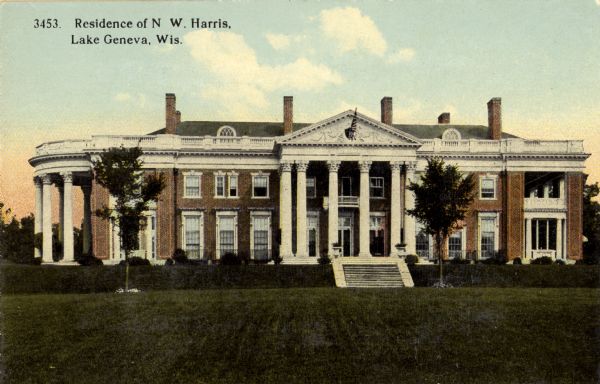 The home of N.W. Harris. Caption reads: "Residence of N. W. Harris, Lake Geneva, Wis."