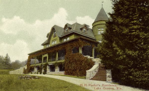 The home of H.H. Porter. Caption reads: "H. H. Porter's Residence. Lake Geneva, Wis."