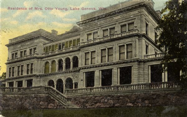 The home of Mrs. Otto Young. Caption reads: "Residence of Mrs. Otto Young, Lake Geneva, Wis."