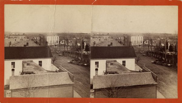 Stereograph of an elevated view of Court House Square in Lancaster.
