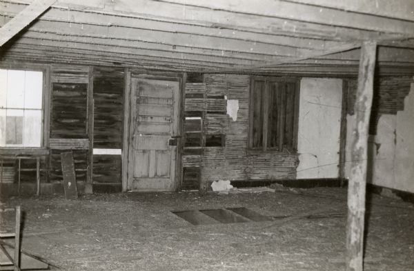 Interior view of the building used as a lodging house for the First Territorial Legislature held in Belmont in 1836.